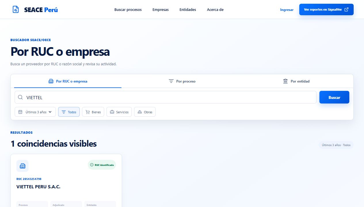 Seace Peru Data supplier search result for Viettel Peru