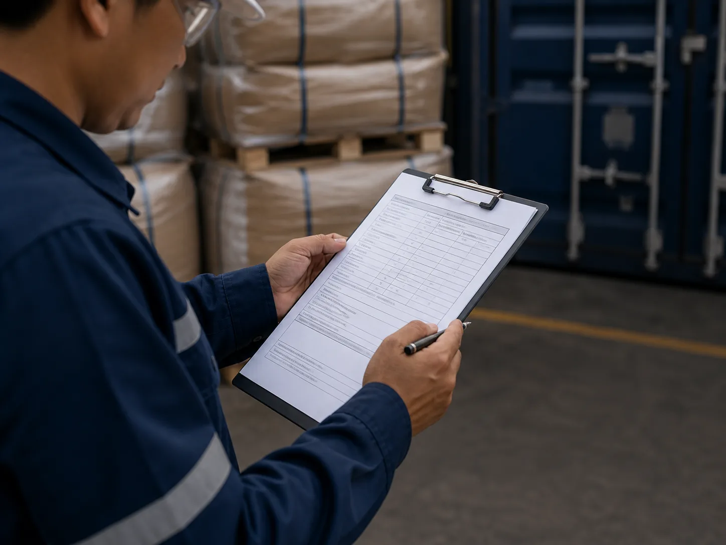 Inspector reviewing raw-material shipment documentation