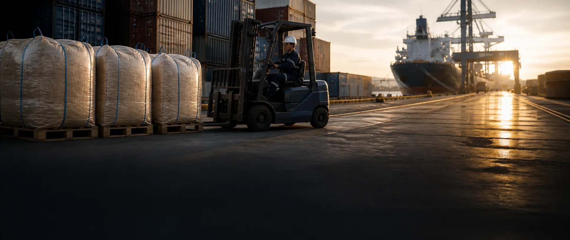 Raw materials prepared for transport at an industrial port